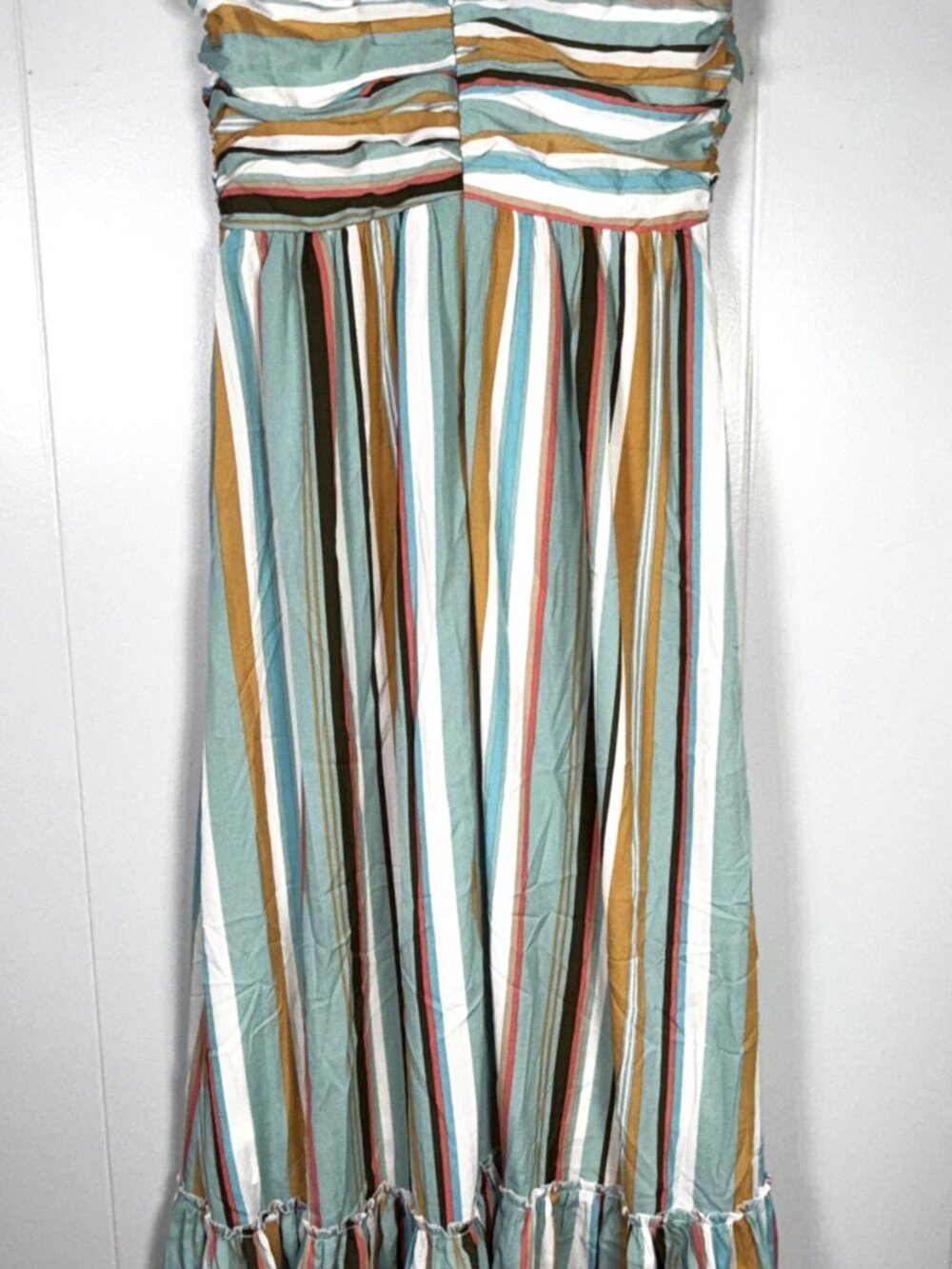 Anthropologie Listicle Multi-Color Striped Halter Maxi V-Neck Ruffle Dress M NEW - Picture 5 of 8